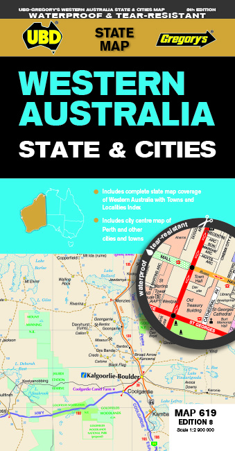 Western Australia State & Cities Map 619 8th ed (waterproof)