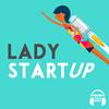 The Lady Start Up logo featuring a woman with a rocket on her back