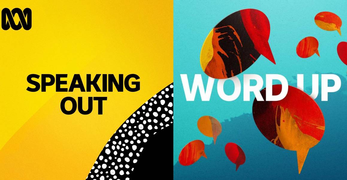 The covers of the Speaking Out and Word Up podcasts