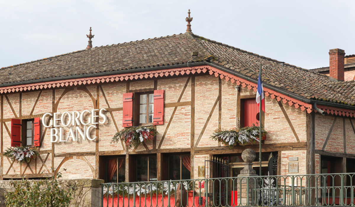 The exterior of Georges Blanc restaurant in France