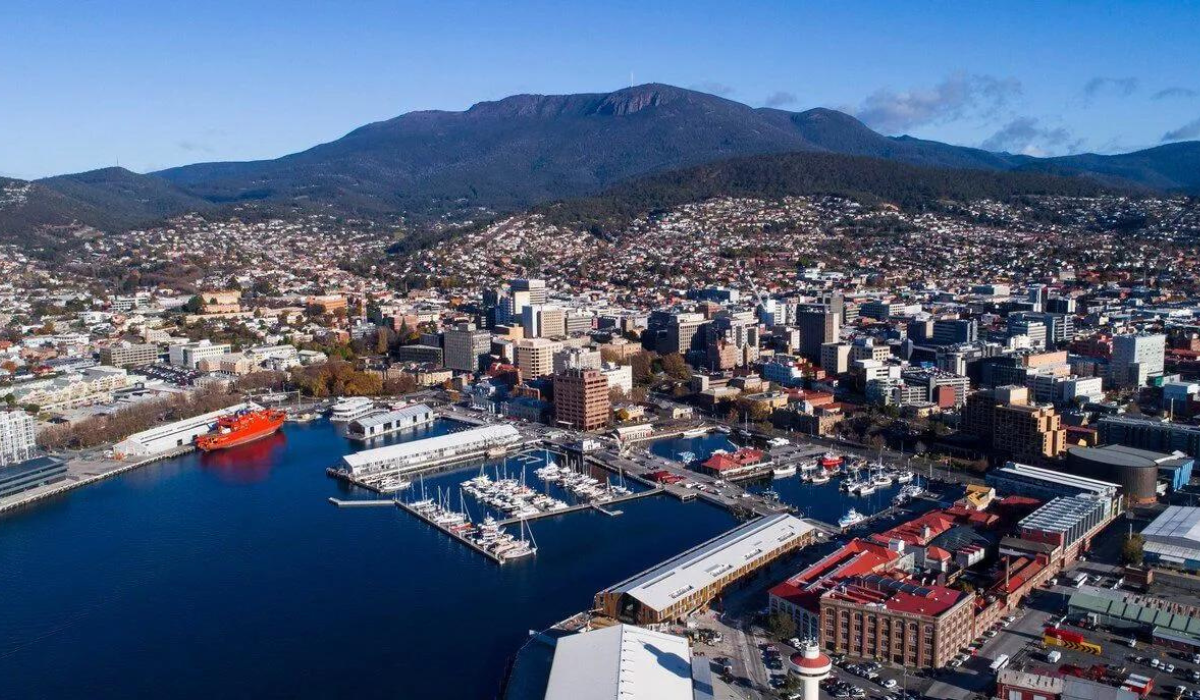 Aerial shot of Hobart's waterfront