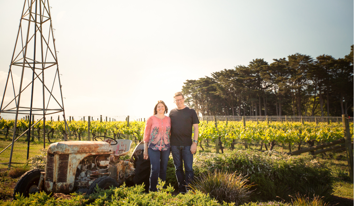 Martin and Karen Spedding pose in a vineyard