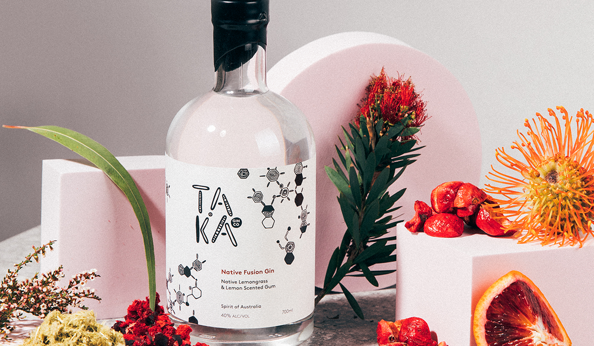 Taka Gin styled with native flowers and a blood orange