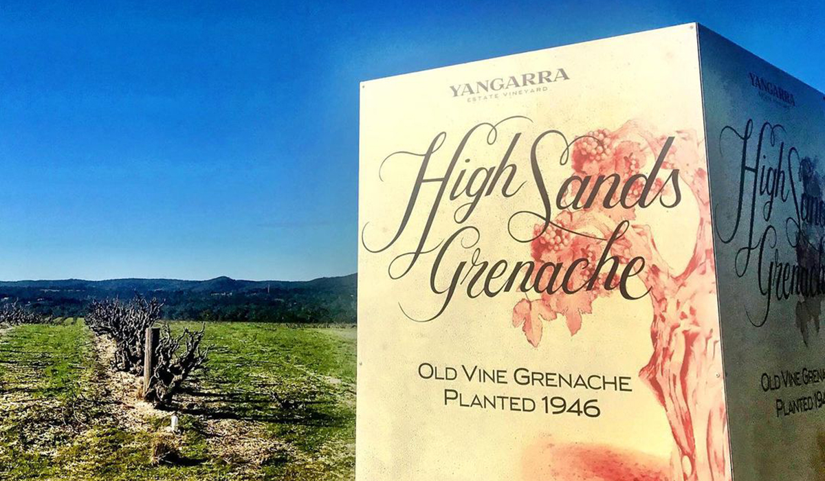 High Sands Grenache sign in front of the old vine vineyard at Yangarra Estate in McLaren Vale