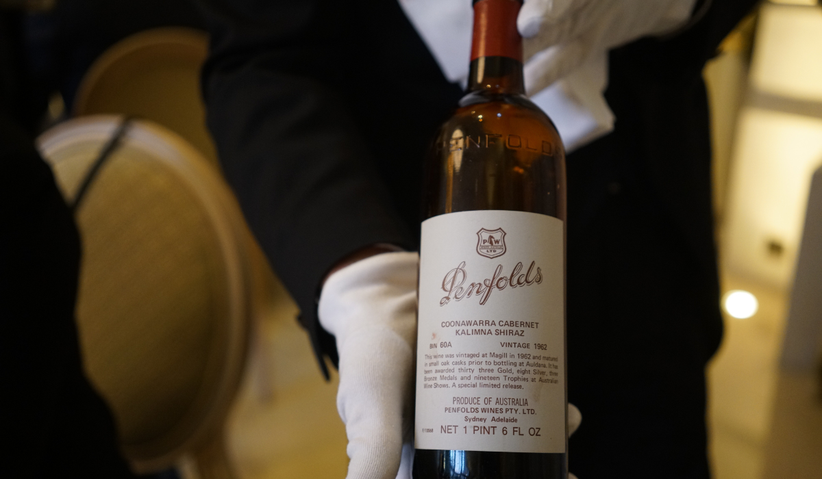 Close-up of old Penfolds wine