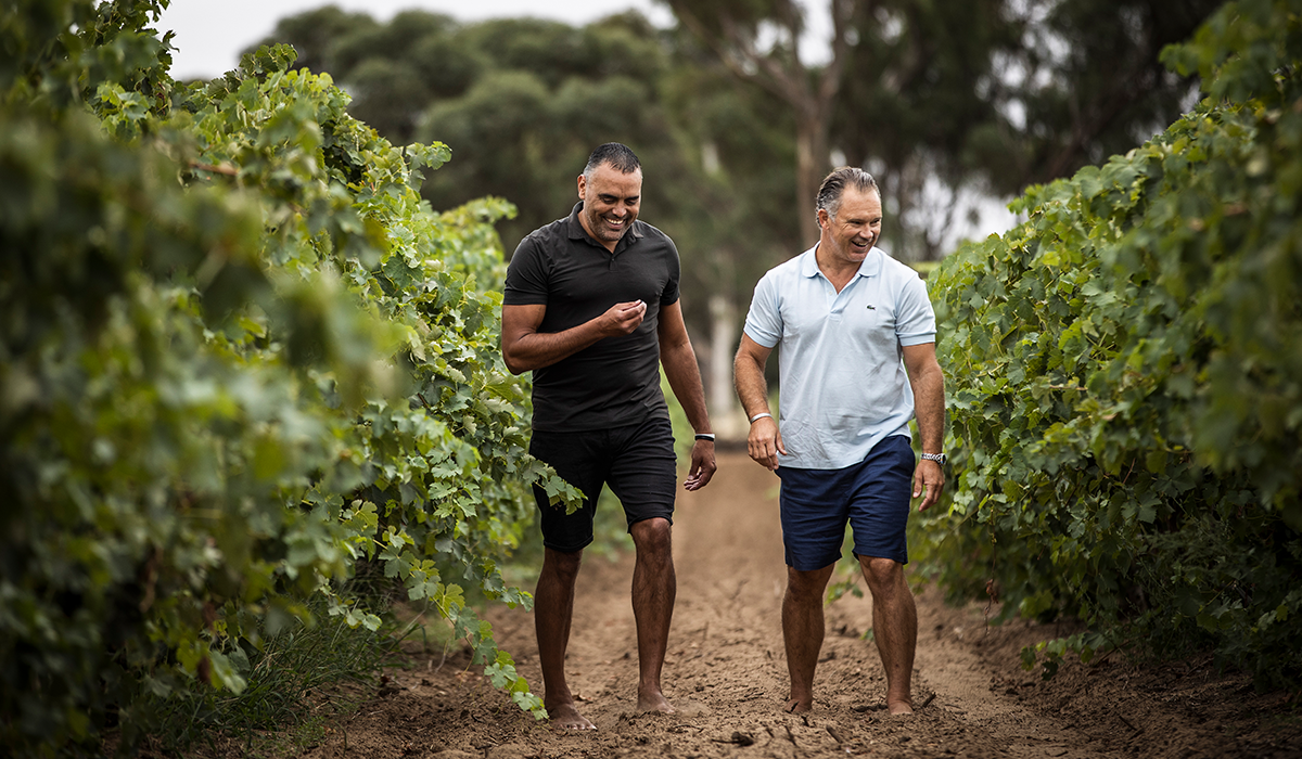 Paul Vandenbergh and Damien Smith in the vineyard