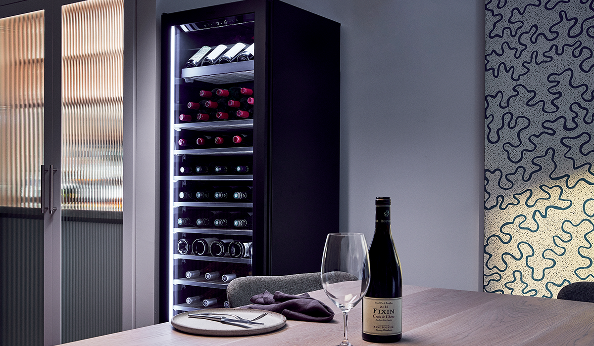 Vintec wine cabinet styled in a kitchen