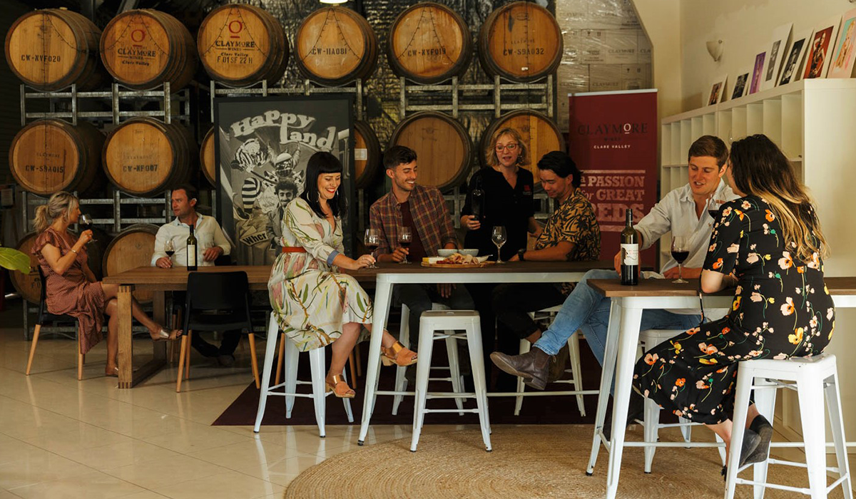 Inside the Claymore cellar door with people enjoying a tasting