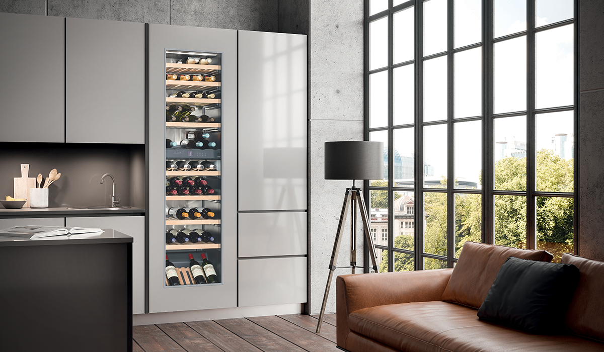 Liebherr wine cabinet styled in a living space