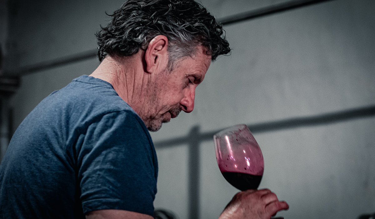 Craig smelling a glass of grenache