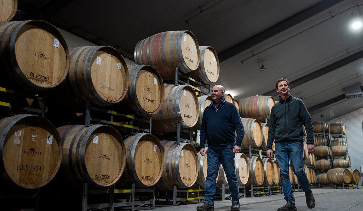 Paul Hotker and Matt Laube in the winery