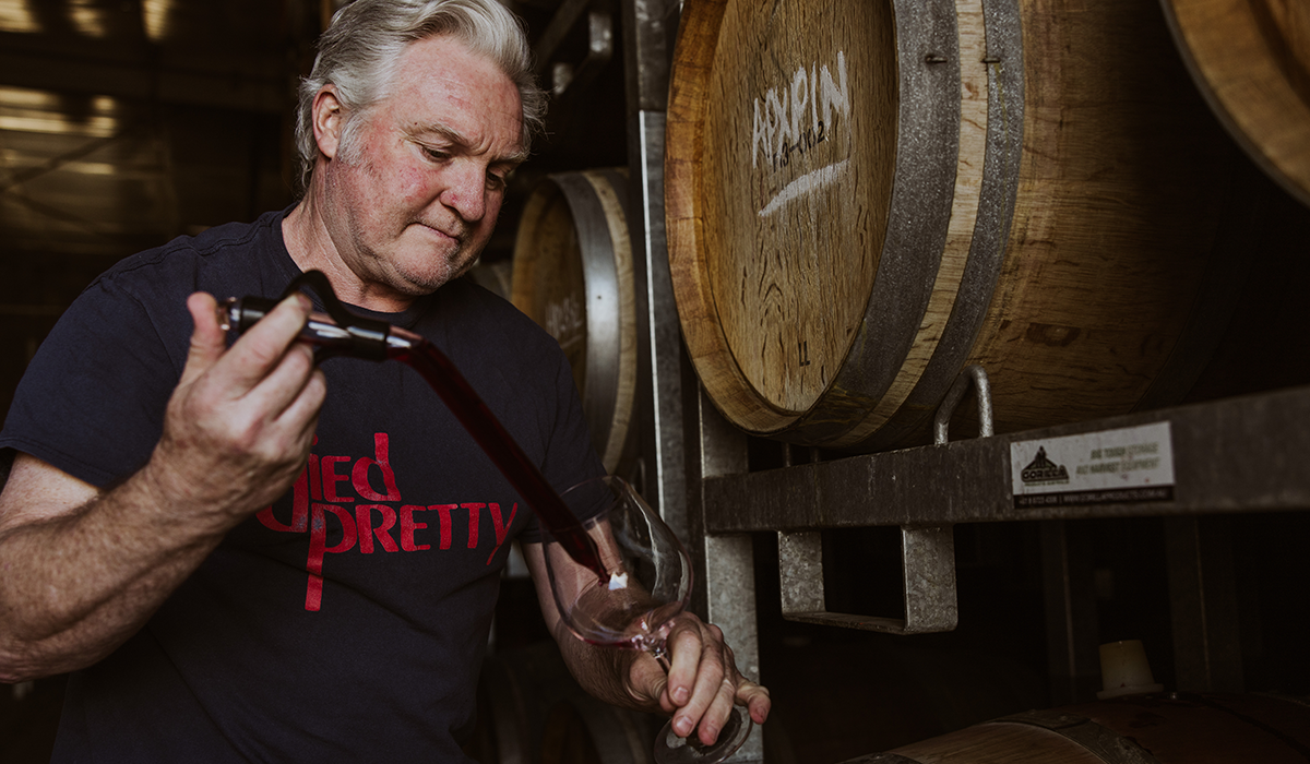 David Bicknell tasting wine from the barrel