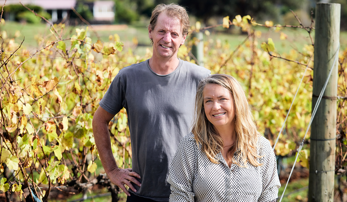 Tom and Nadege in the vineyard