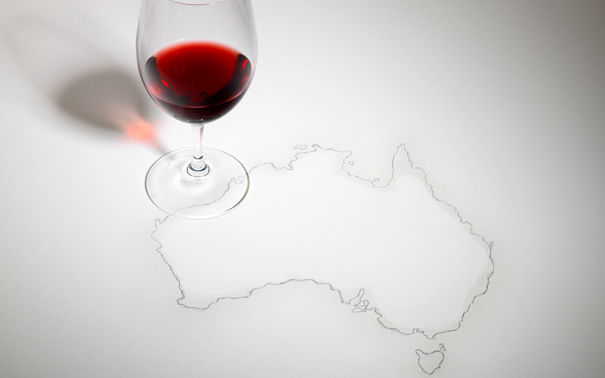 Glass of red wine and outline of Australia | Cabernet Halliday Wine Companion